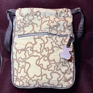 TOUS Beige and Brown Patterned Messenger Bag with Bear Charm